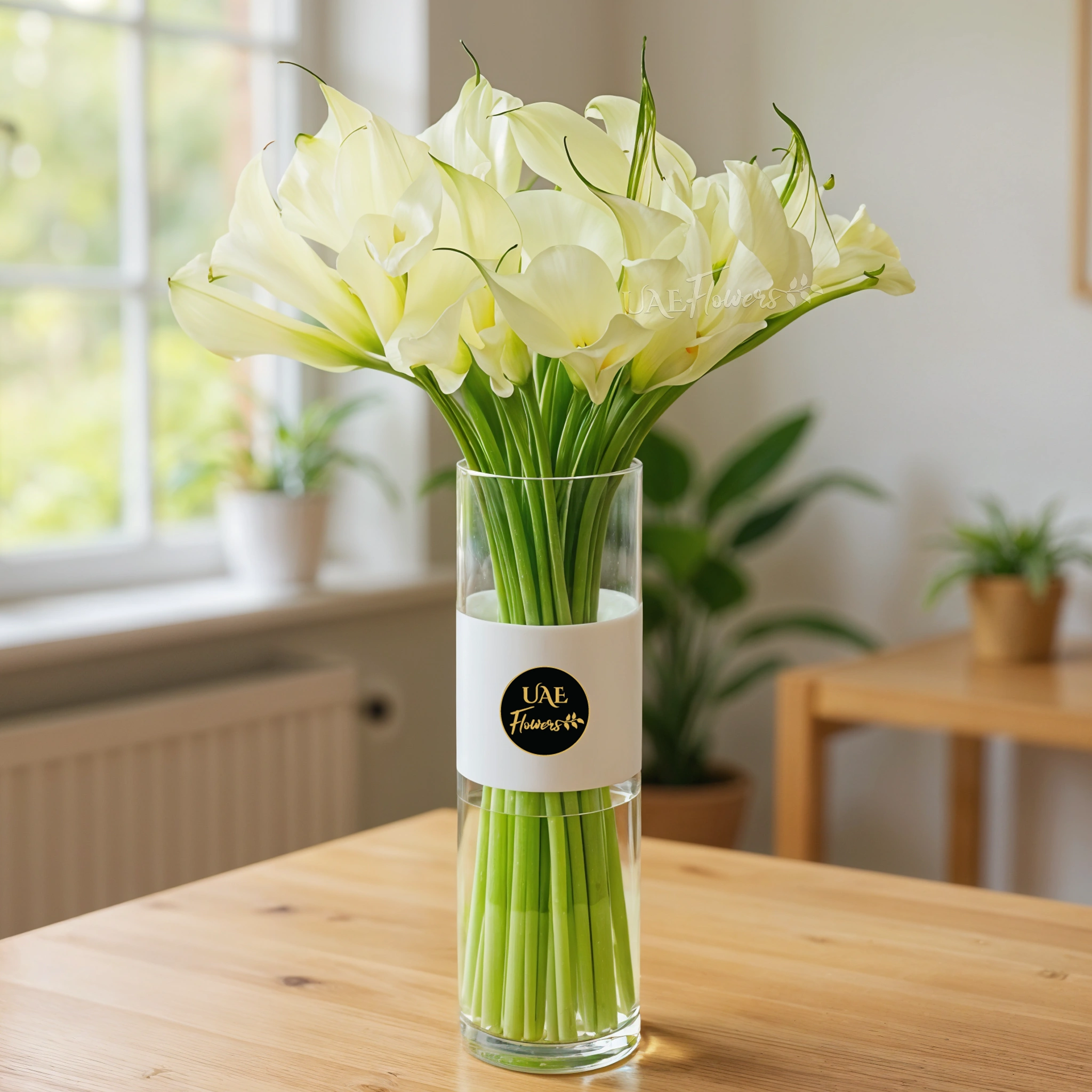 30 white Calla Lilies in a Vase