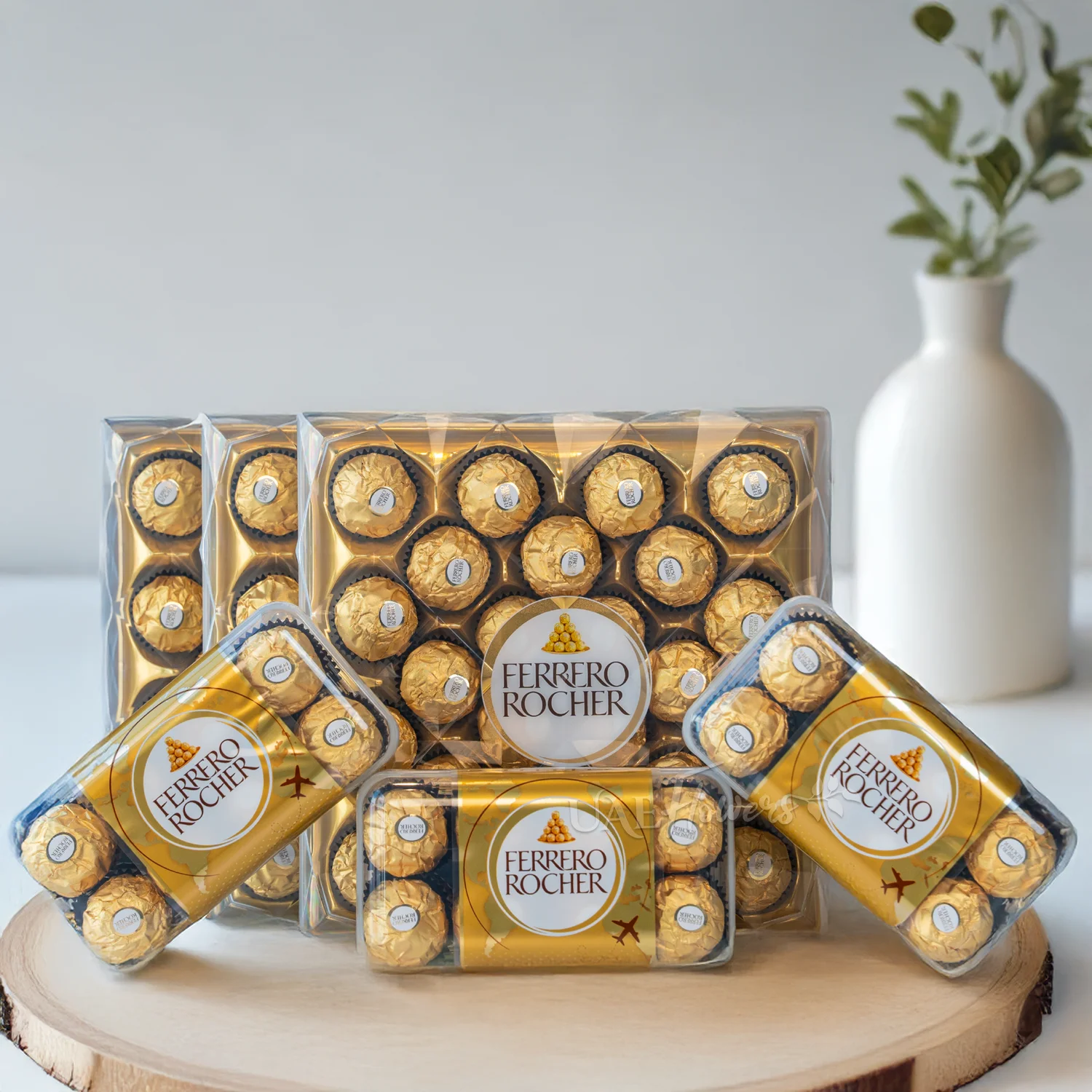 3 quantities of 24 pieces ferrero rocher, 3 quantities of 16 pieces ferrero rocher, and 2 quantities of 3 pieces ferrero rocher chocolates