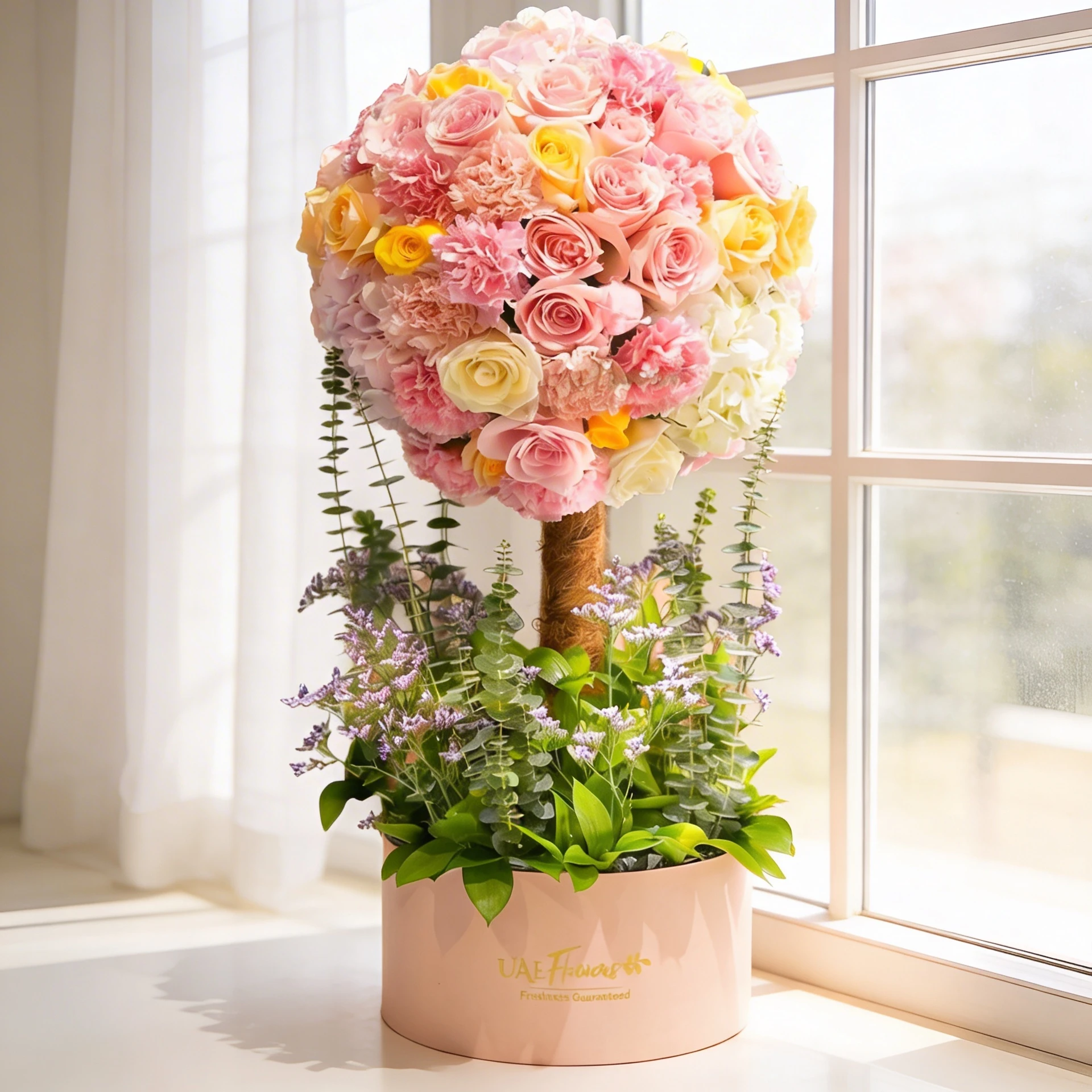 Arrangement of mix flowers in box housewarming delivery UAE Flowers Dubai