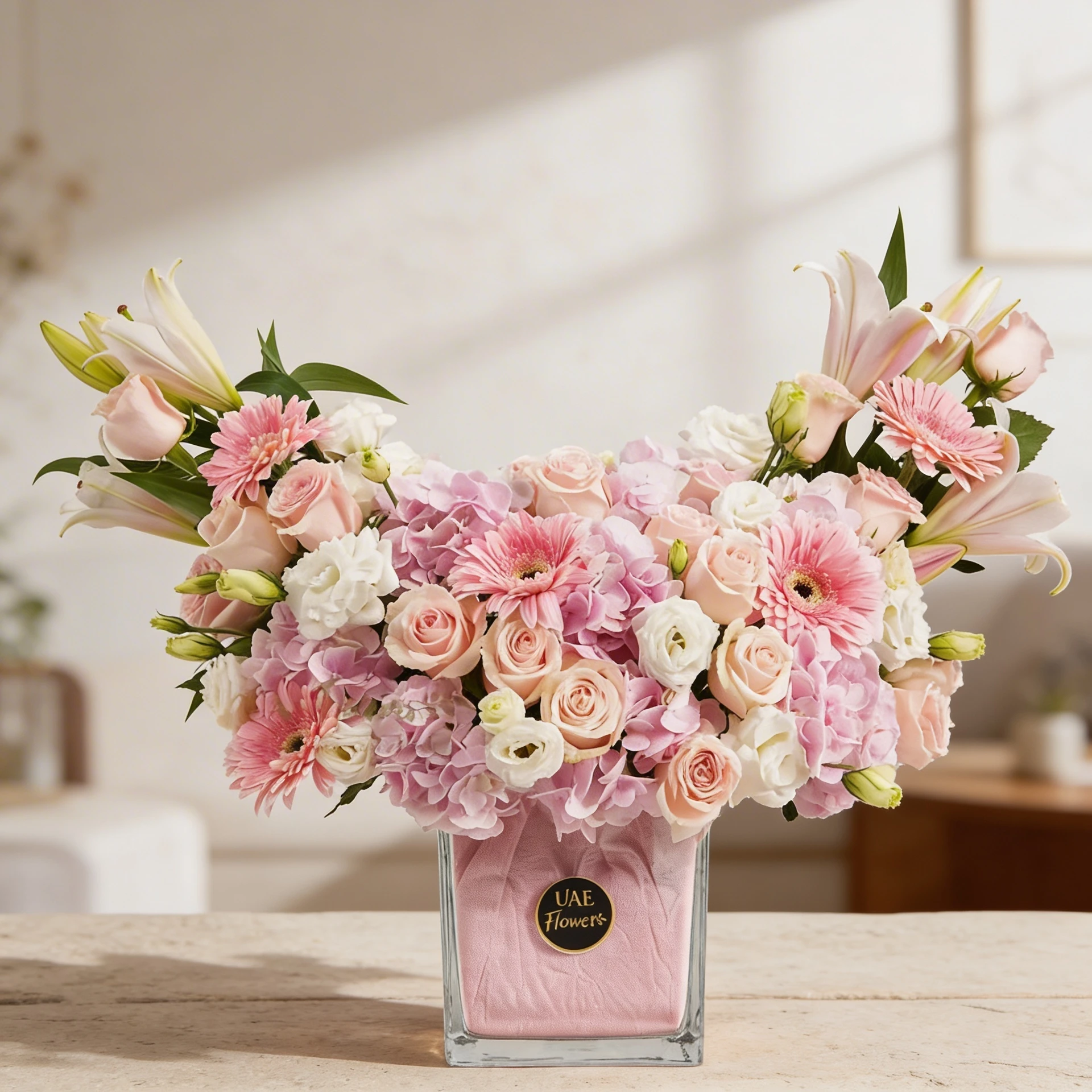 Pink Flowers Mixed in Glass Vase