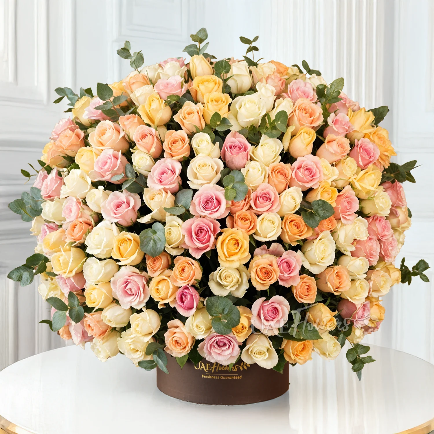 round box of 200 pastel mixed color roses