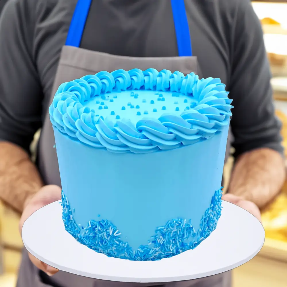 Blue Delight 1.5kg vanilla cake with blue ribbon design.