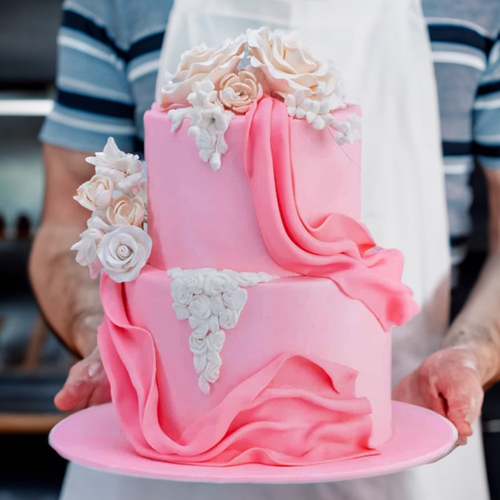 6kg Pink Silk Wedding Cake with chocolate sponge